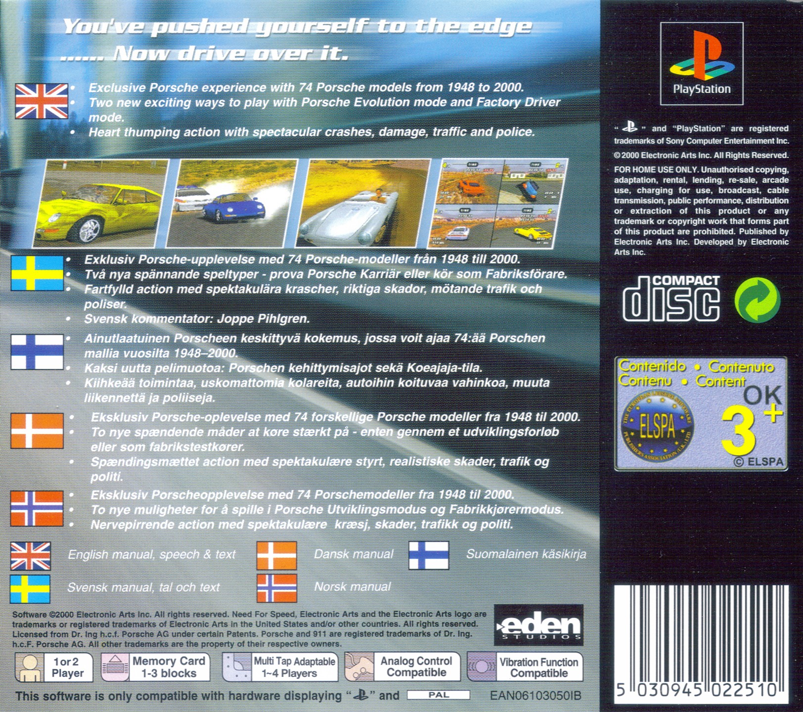 Contraportada de Need for Speed - Porsche 2000 · EU