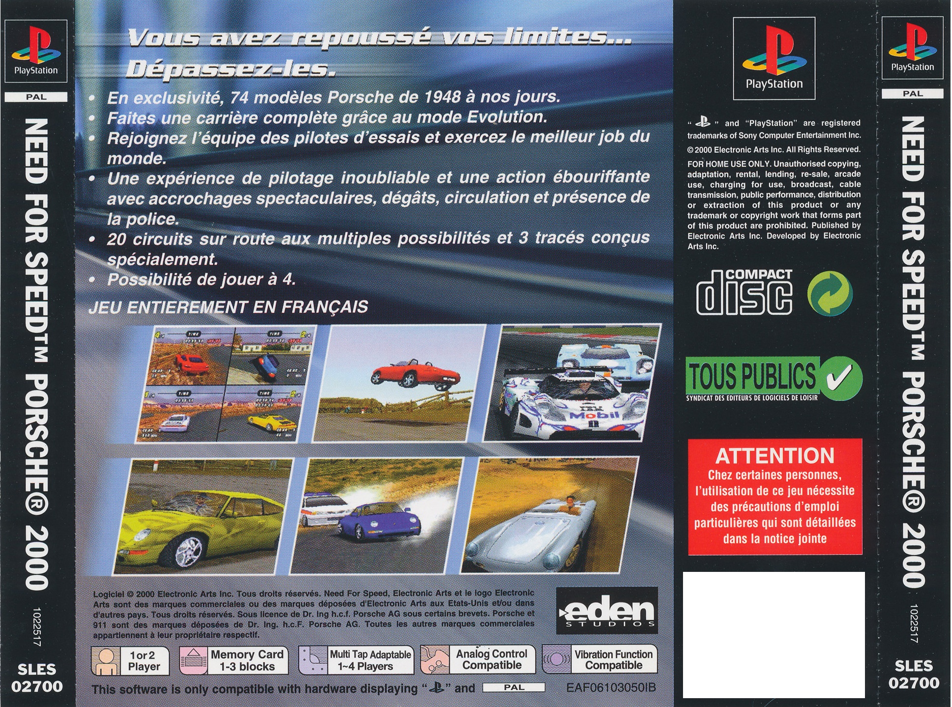 Contraportada de Need for Speed - Porsche 2000 · FR
