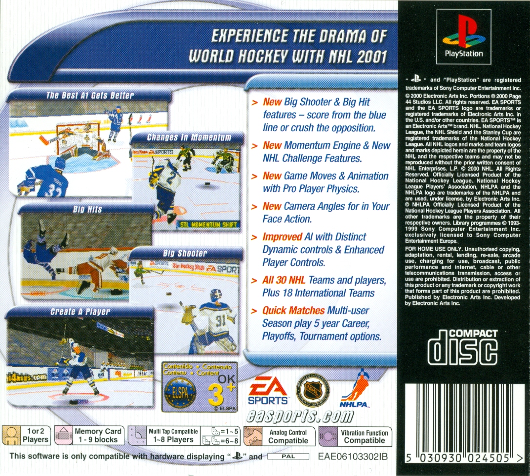 Contraportada de NHL 2001 · EU