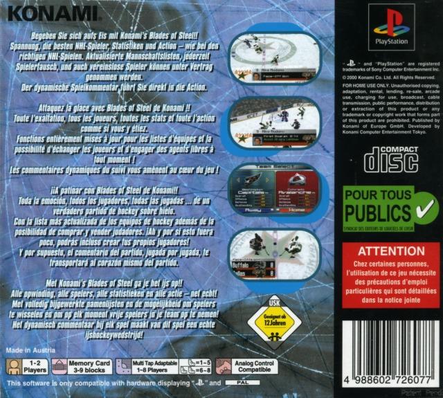 Contraportada de NHL Blades of Steel 2000 · EU
