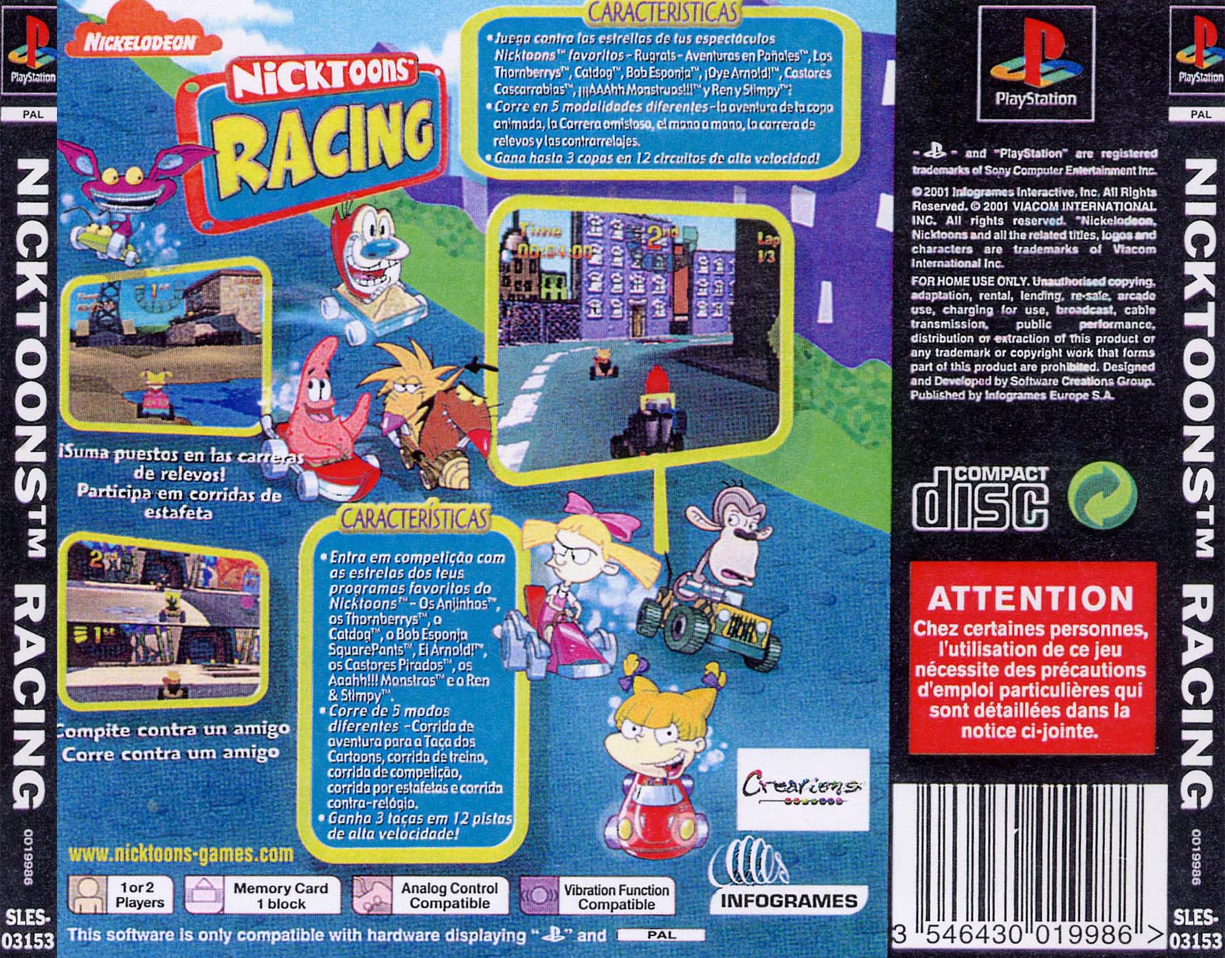 Contraportada de Nicktoons Racing · ES