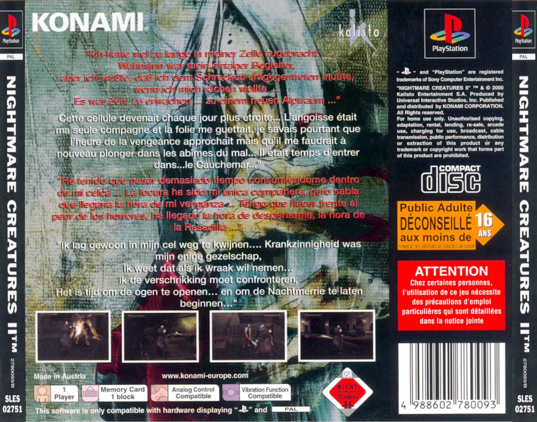 Contraportada de Nightmare Creatures II · EU
