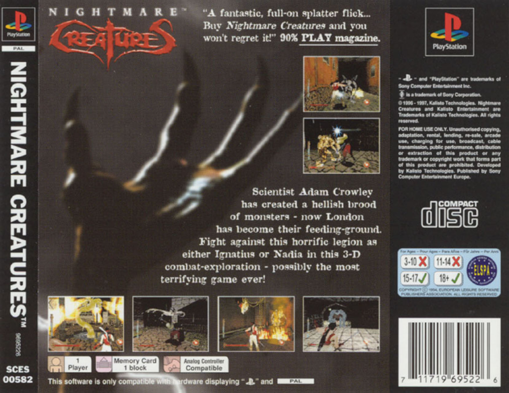 Contraportada de Nightmare Creatures · EU