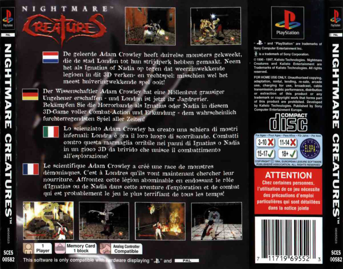 Contraportada de Nightmare Creatures · EU