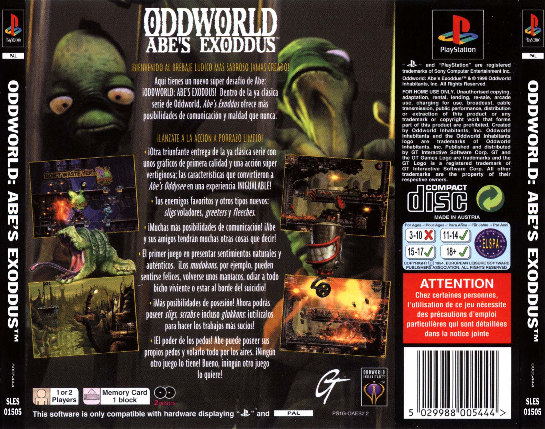 Contraportada de Oddworld Abe's Exoddus · ES