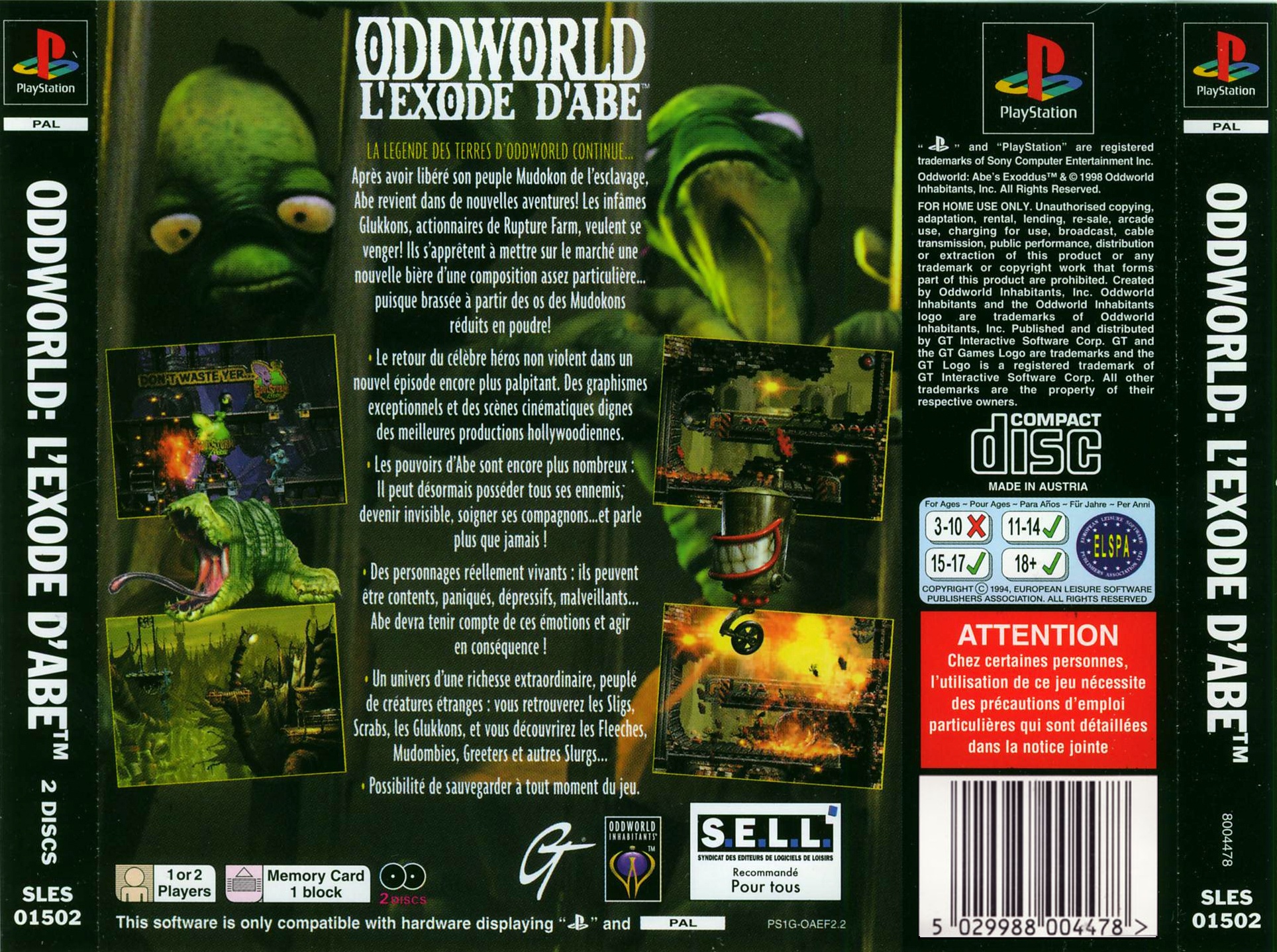 Contraportada de Oddworld L'exode D'Abe · FR
