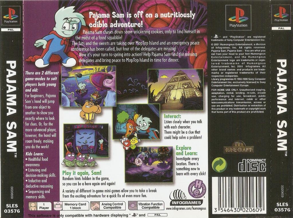 Contraportada de Pajama Sam - You Are What You Eat From Your Head to Your Feet · EU