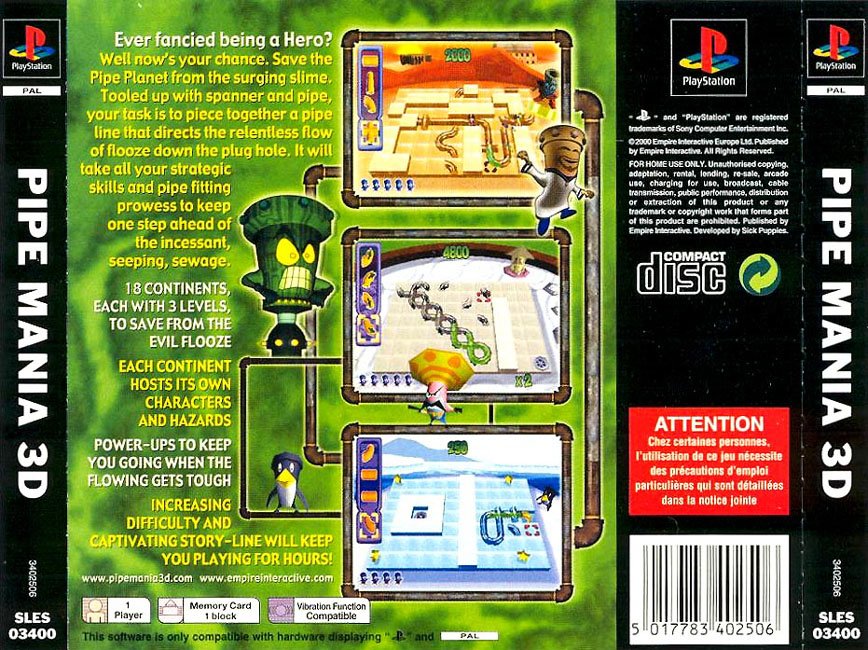 Contraportada de Pipe Mania 3D · EU