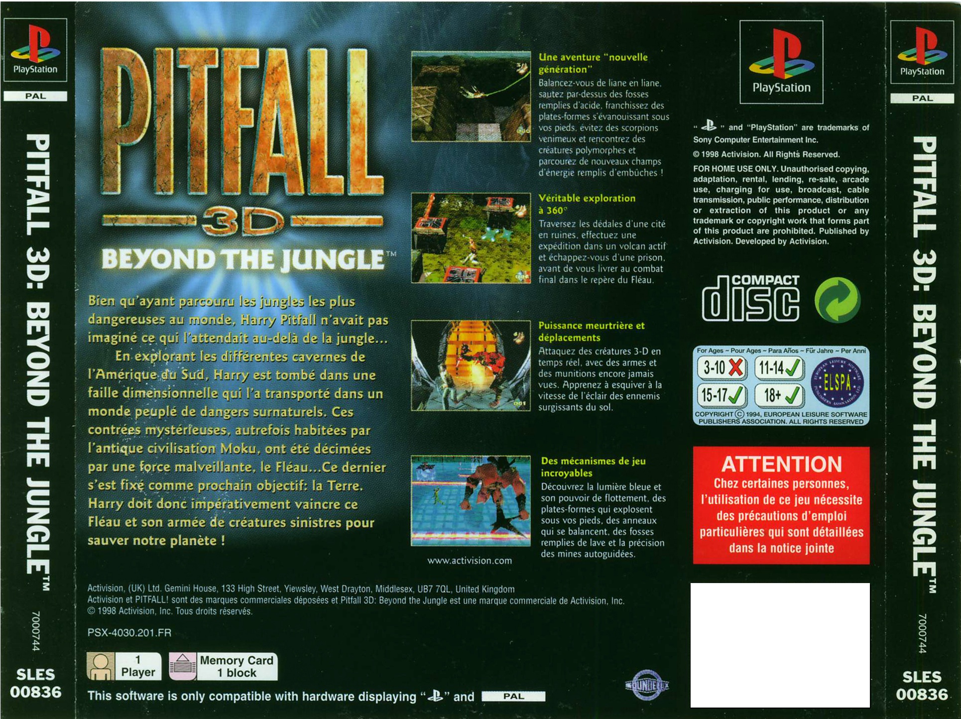 Contraportada de Pitfall 3D - Beyond the Jungle · FR