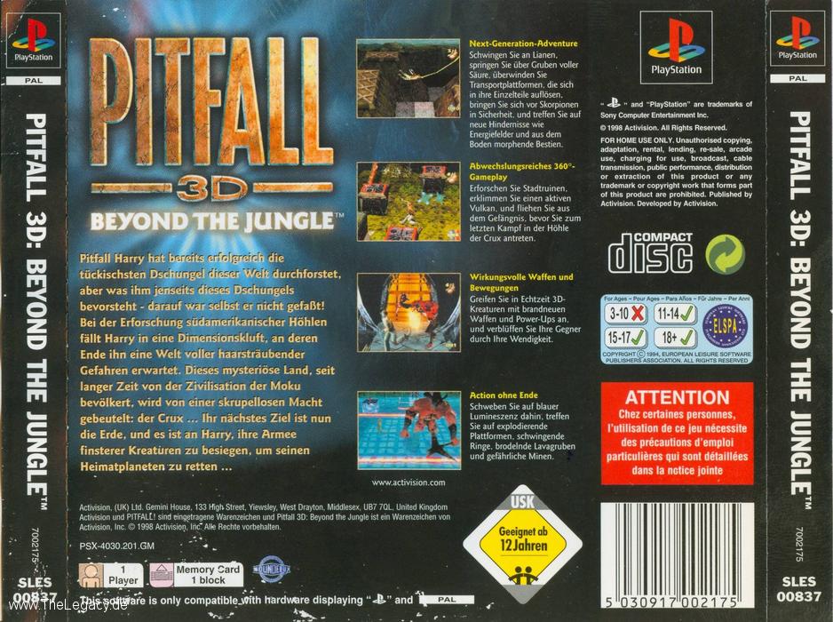 Contraportada de Pitfall 3D - Beyond the Jungle · DE