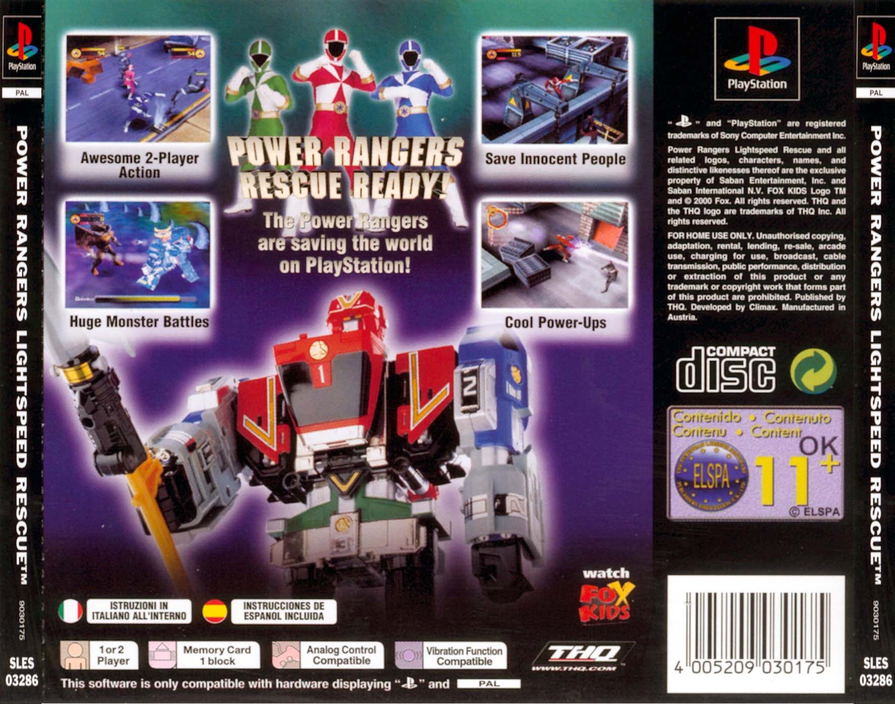Contraportada de Power Rangers Lightspeed Rescue · EU