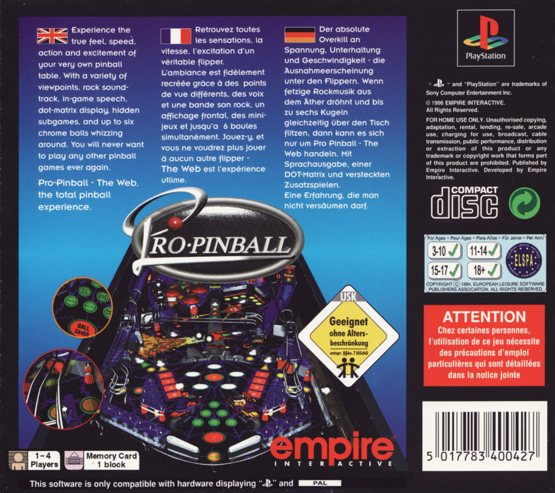 Contraportada de Pro Pinball The Web · EU