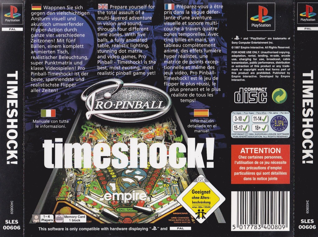 Contraportada de Pro Pinball Timeshock · EU