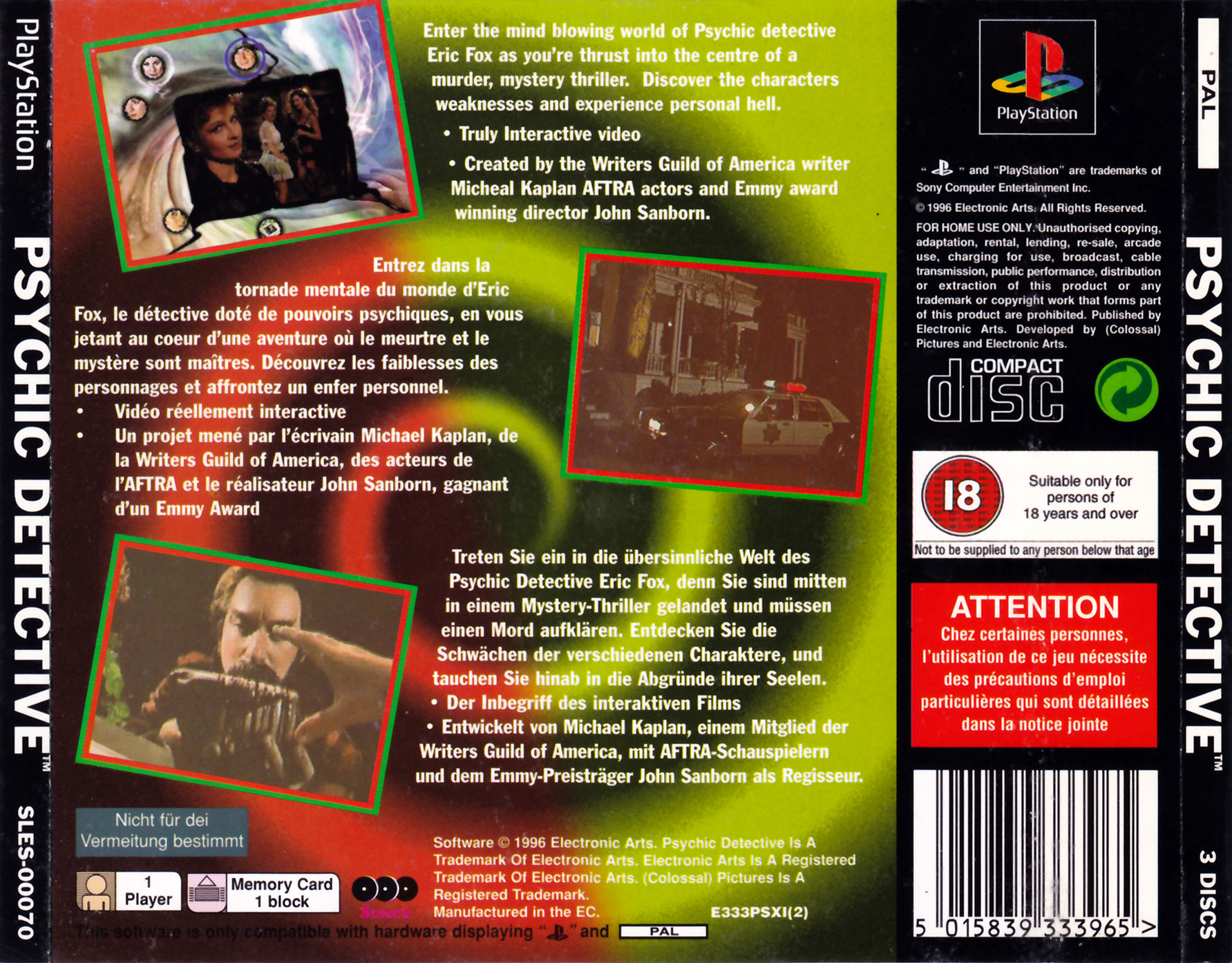 Contraportada de Psychic Detective · EU