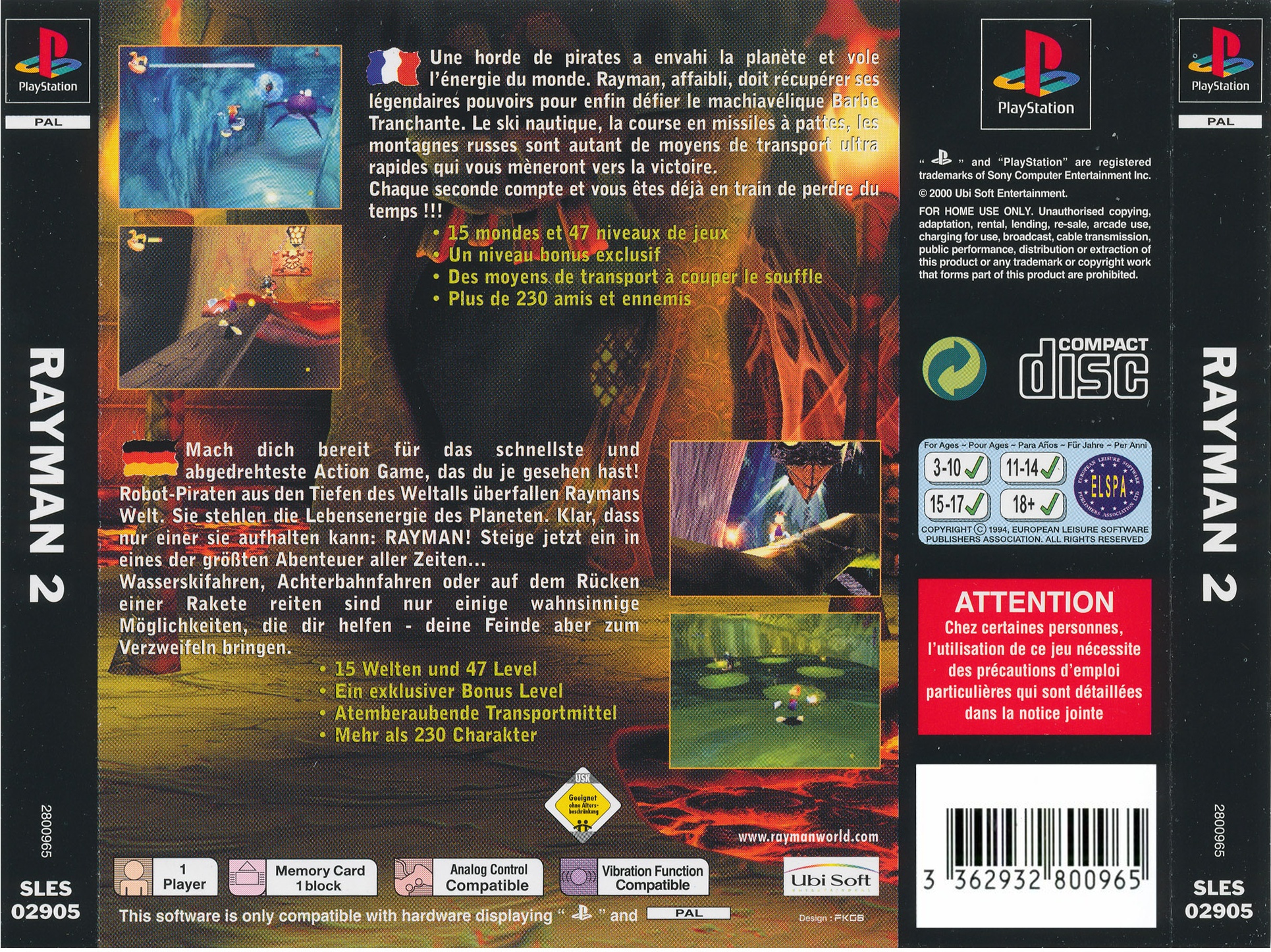 Contraportada de Rayman 2 The Great Escape · EU