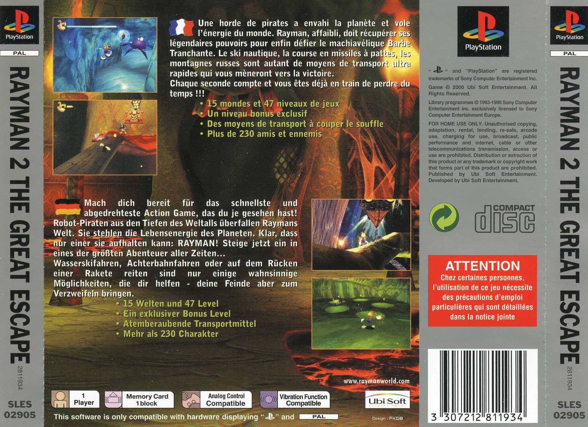 Contraportada · Platinum de Rayman 2 The Great Escape · EU