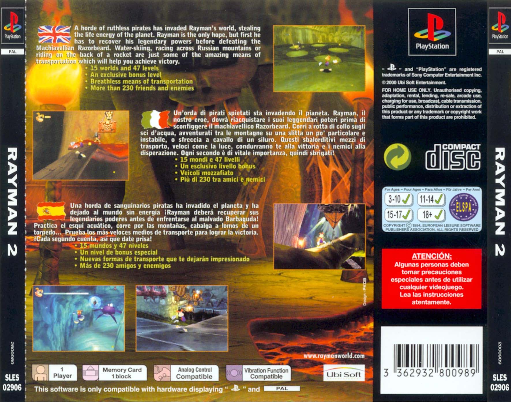 Contraportada de Rayman 2 - The Great Escape · EU