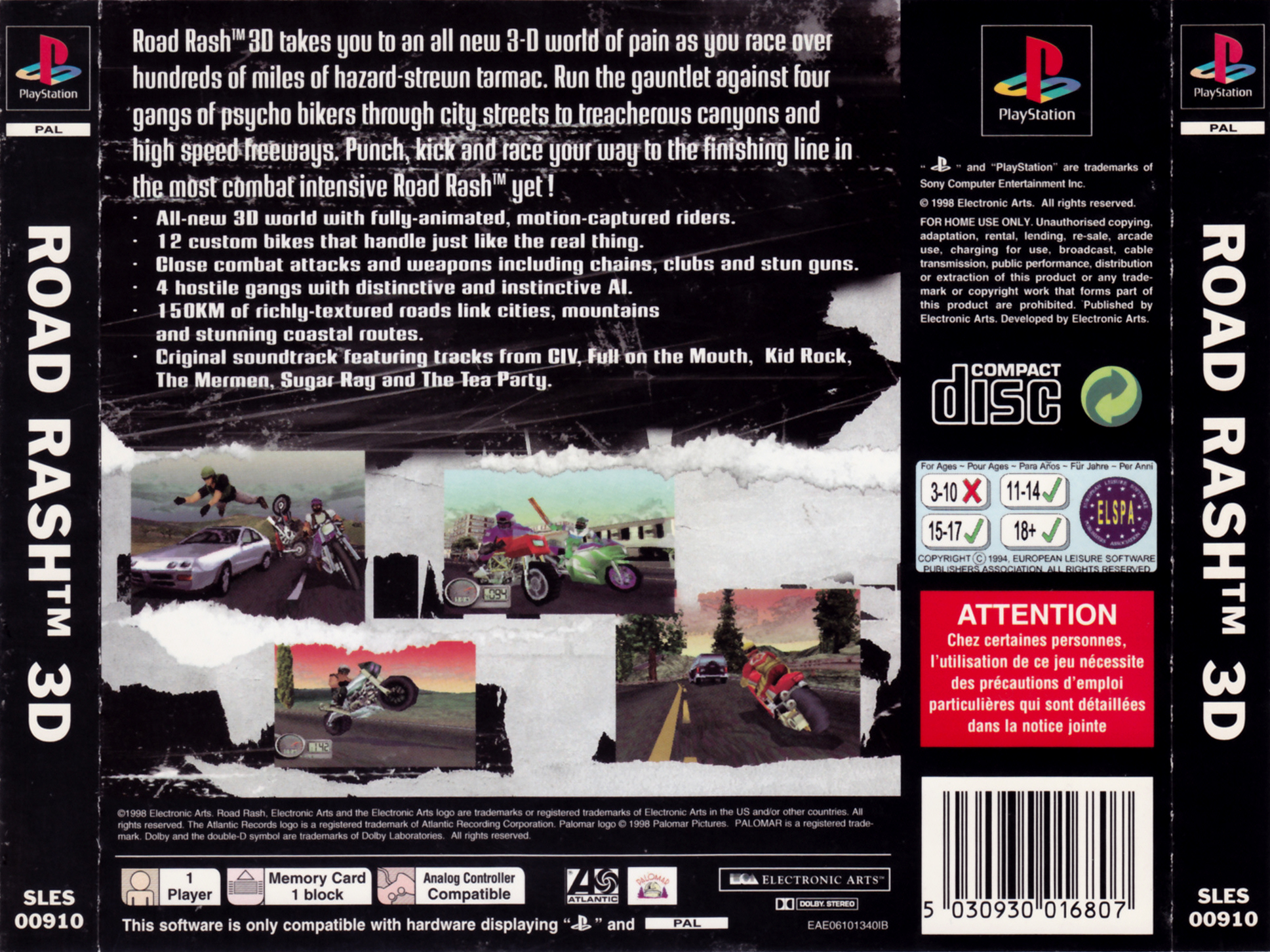 Contraportada de Road Rash 3D · EU