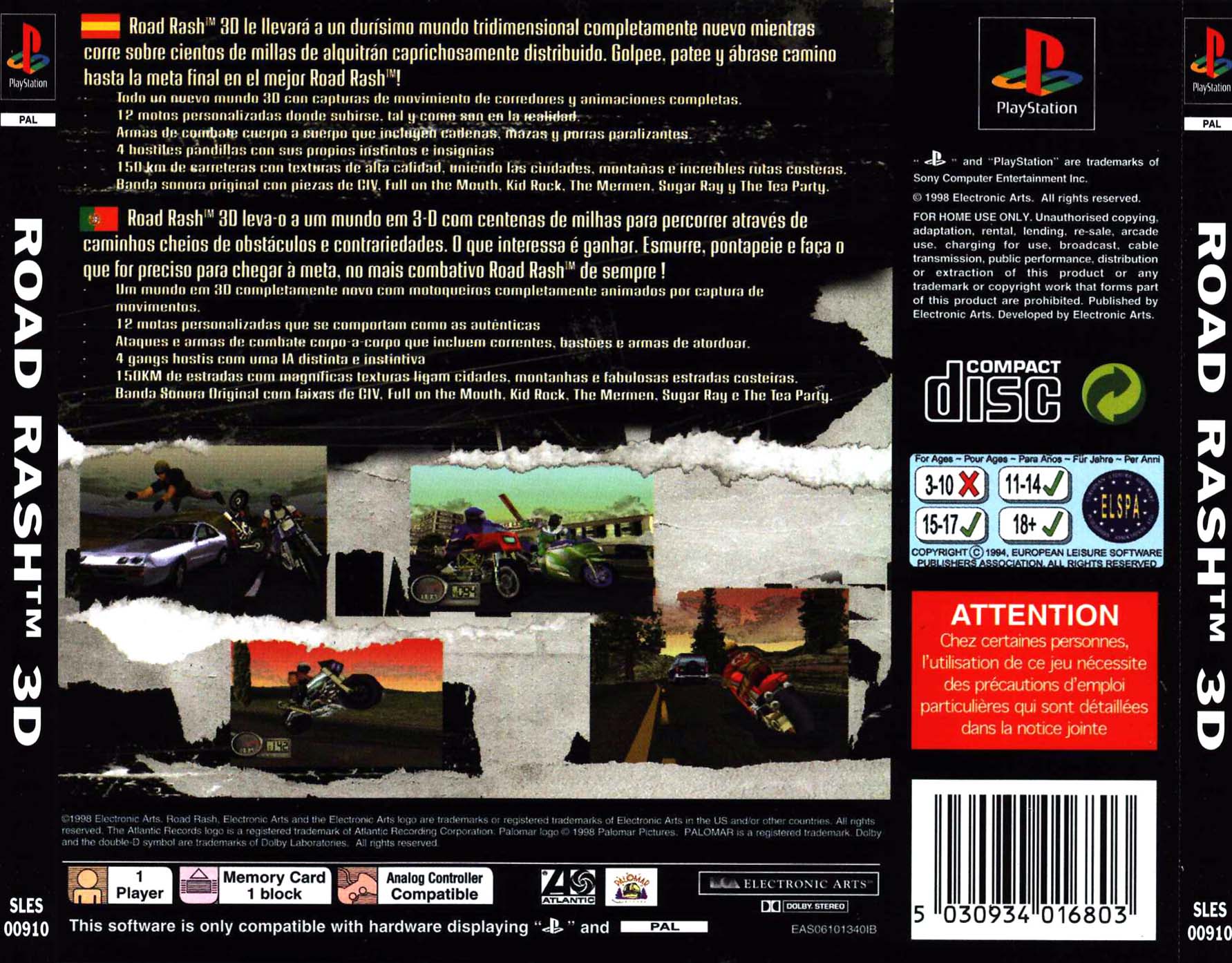 Contraportada de Road Rash 3D · EU