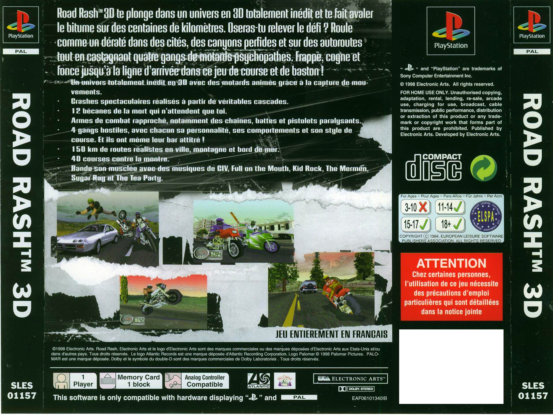Contraportada de Road Rash 3D · FR
