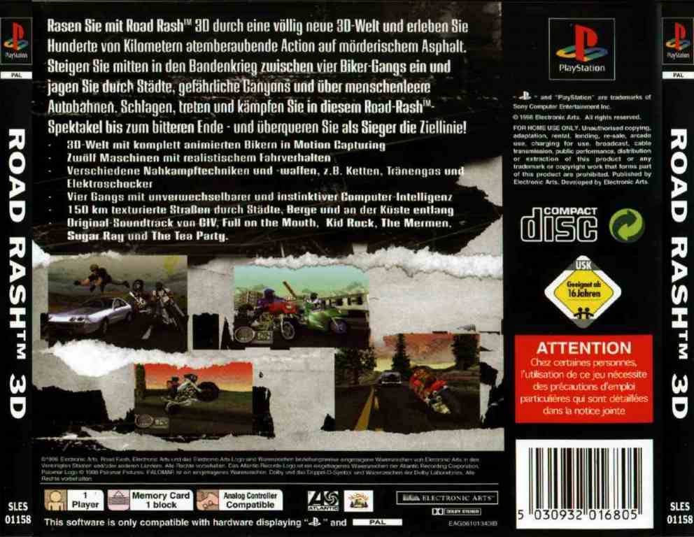 Contraportada de Road Rash 3D · DE