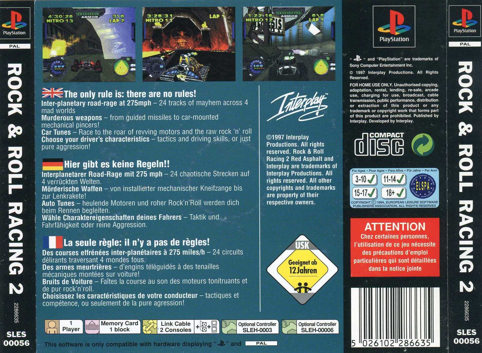 Contraportada de Rock & Roll Racing 2: Red Asphalt · EU