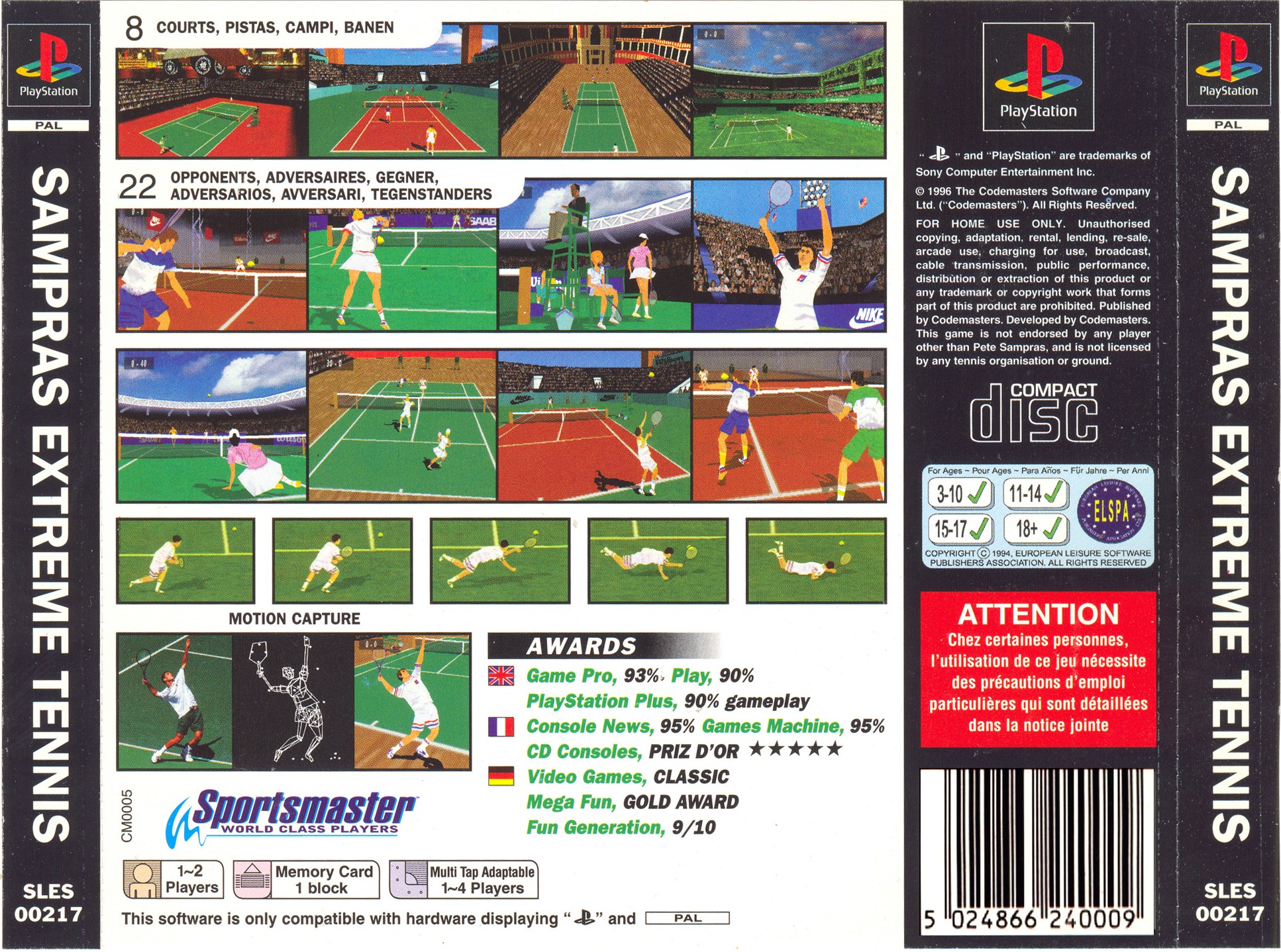 Contraportada de Sampras Extreme Tennis · EU