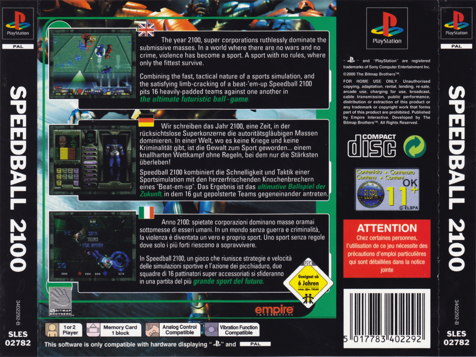 Contraportada de Speedball 2100 · EU