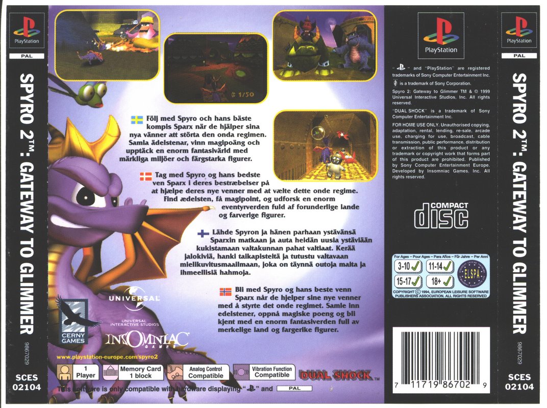 Contraportada de Spyro 2 Gateway to Glimmer · EU