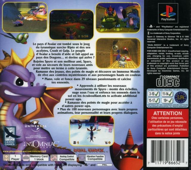 Contraportada de Spyro 2 Gateway to Glimmer · FR
