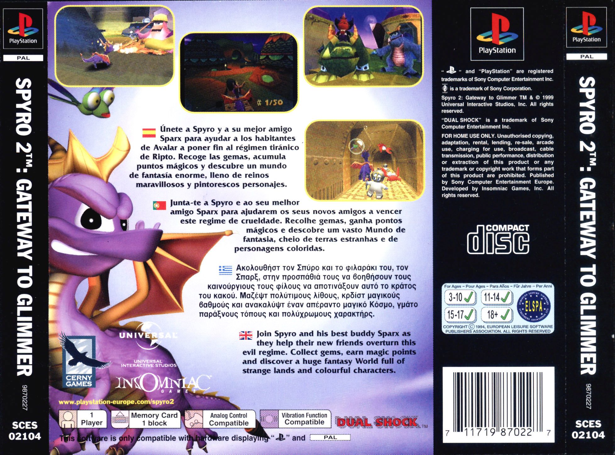 Contraportada de Spyro 2 Gateway to Glimmer · EU