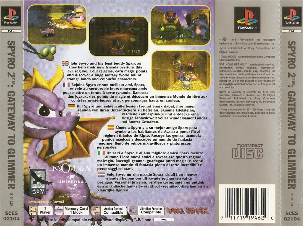 Contraportada · Platinum de Spyro 2 Gateway to Glimmer · EU