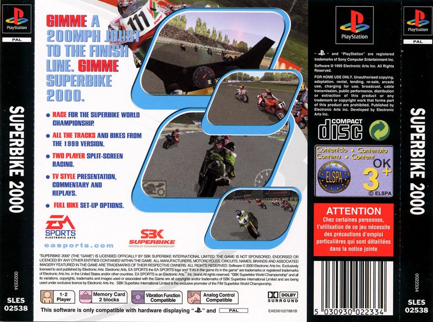 Contraportada de Superbike 2000 · EU