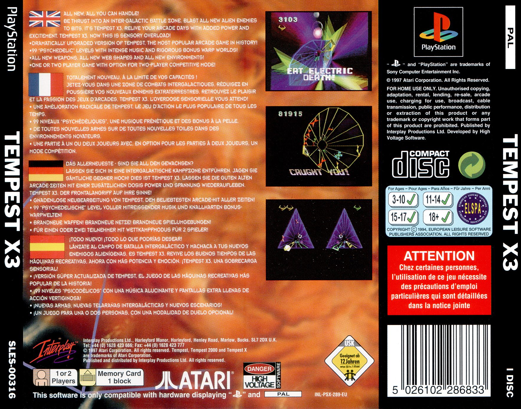 Contraportada de Tempest X3 · EU