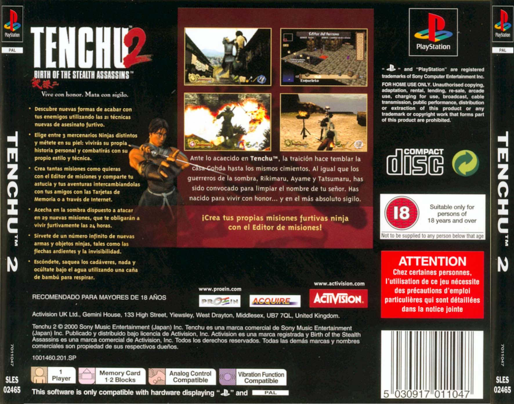 Contraportada de Tenchu 2 - Birth of the Stealth Assassins · ES