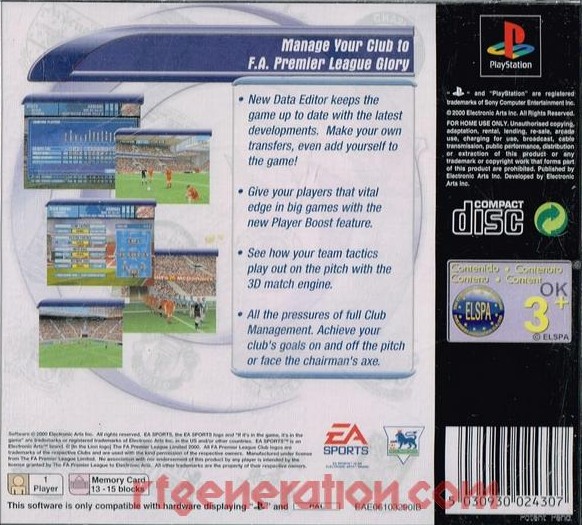 Contraportada de FA Premier League Football Manager 2001 · EU