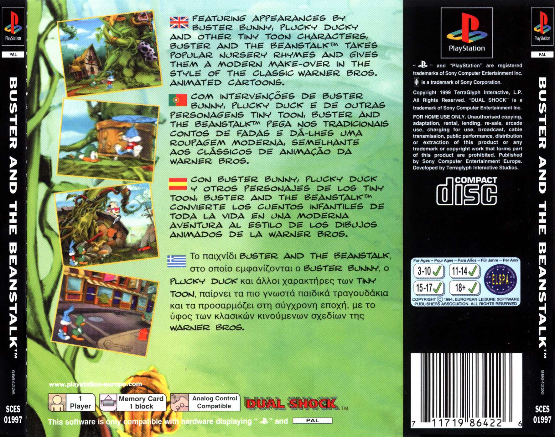 Contraportada de Tiny Toon Adventures Buster & The Beanstalk · EU