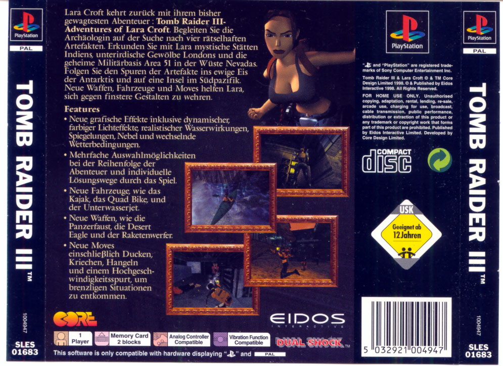 Contraportada de Tomb Raider III - Adventures of Lara Croft · DE