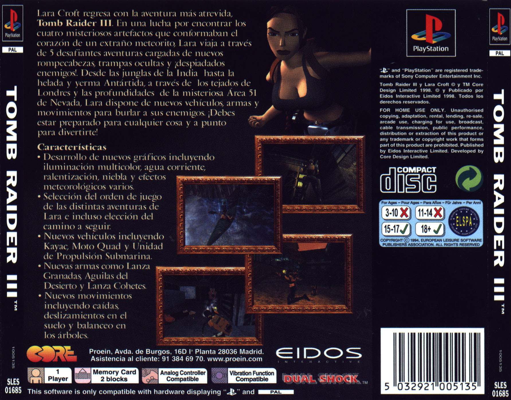 Contraportada de Tomb Raider III - Adventures of Lara Croft · ES