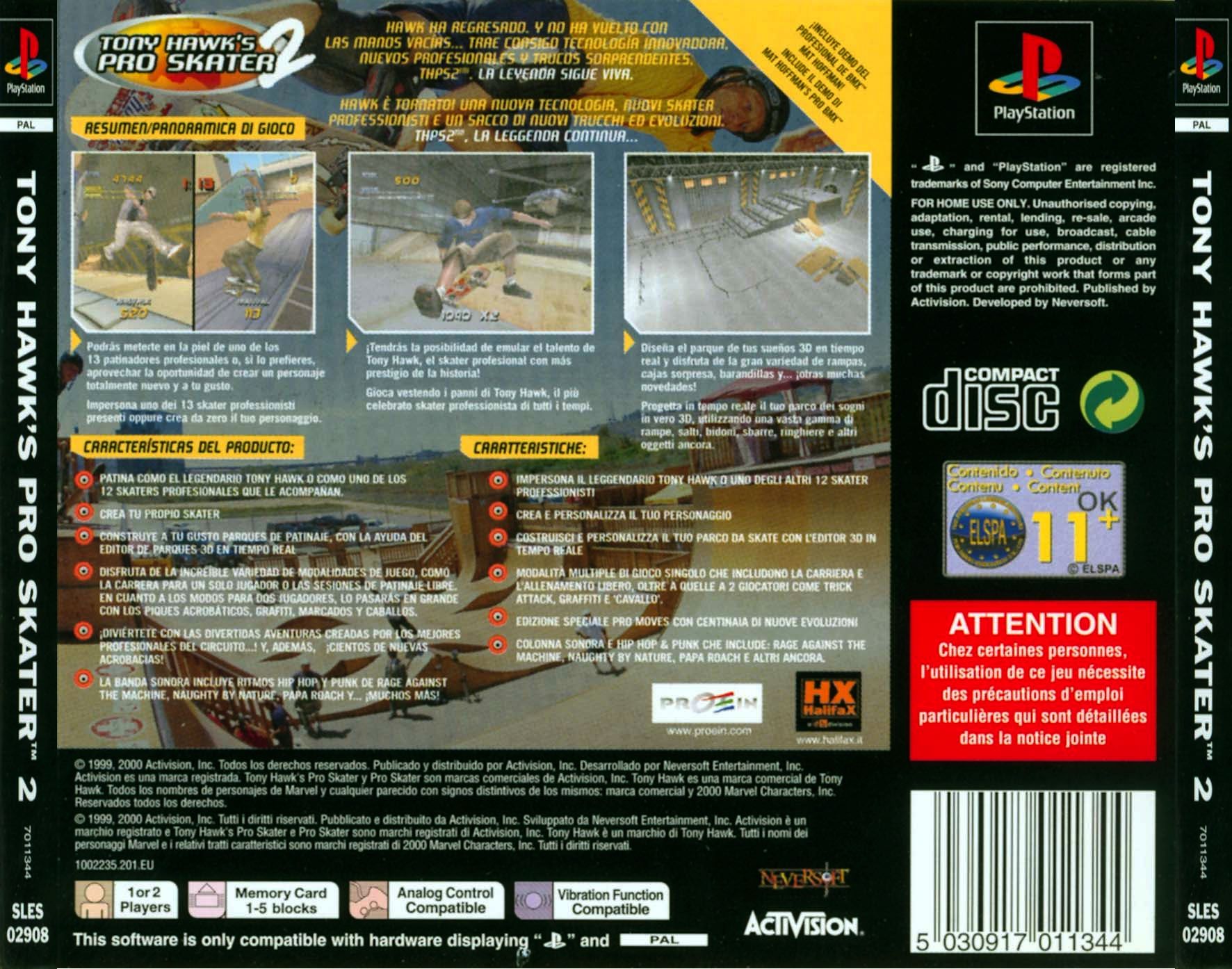 Contraportada de Tony Hawk's Pro Skater 2 · EU