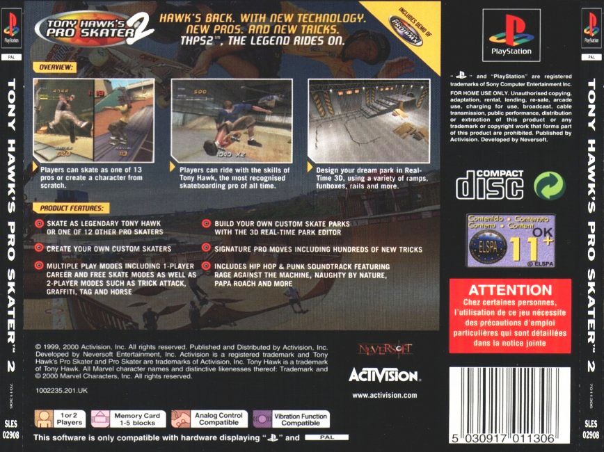 Contraportada de Tony Hawk's Pro Skater 2 · EU