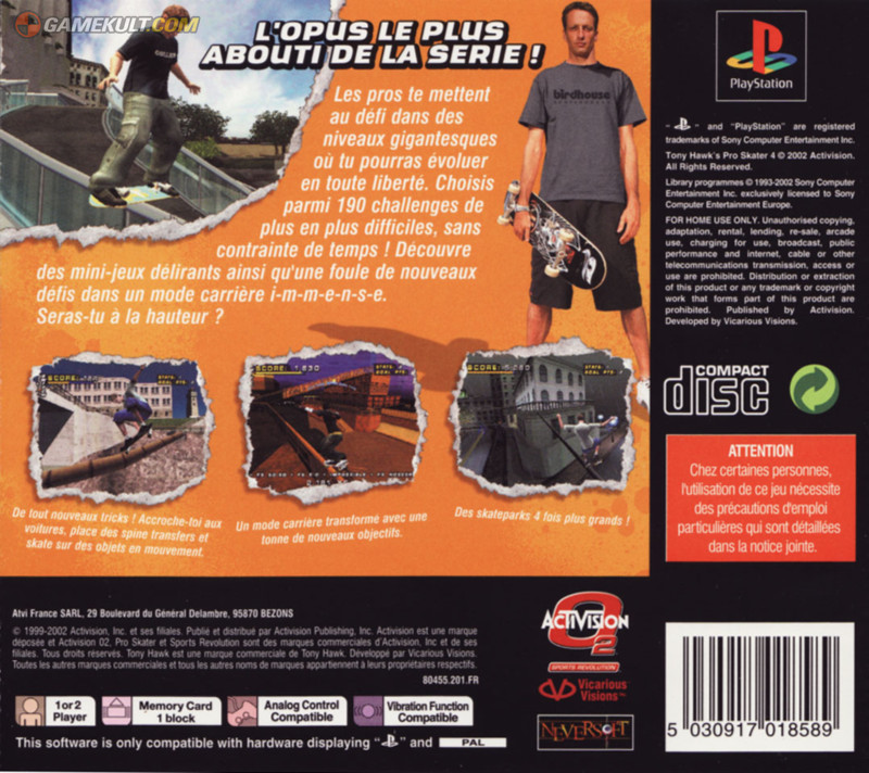Contraportada de Tony Hawk's Pro Skater 4 · FR