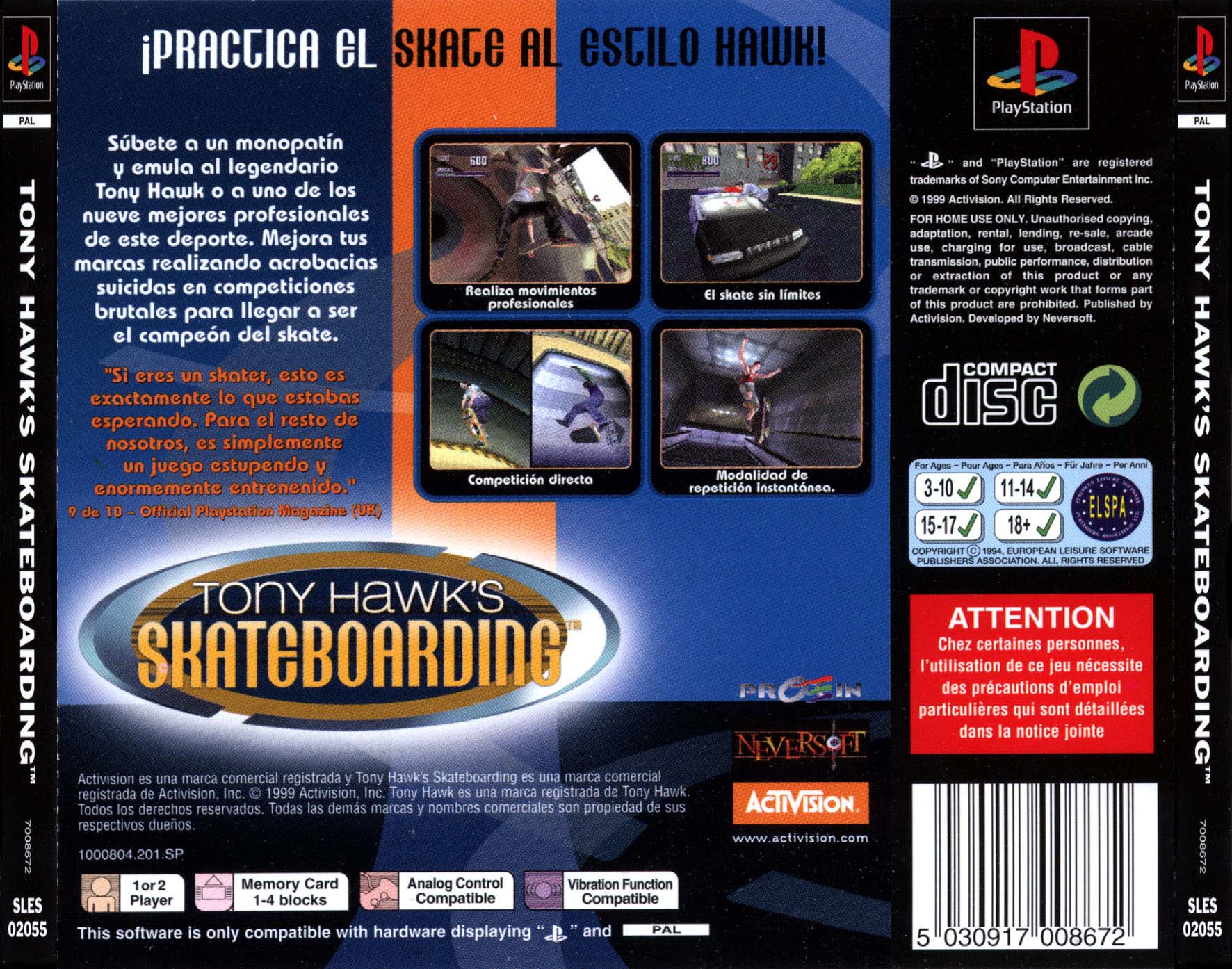 Contraportada de Tony Hawk's Skateboarding · ES