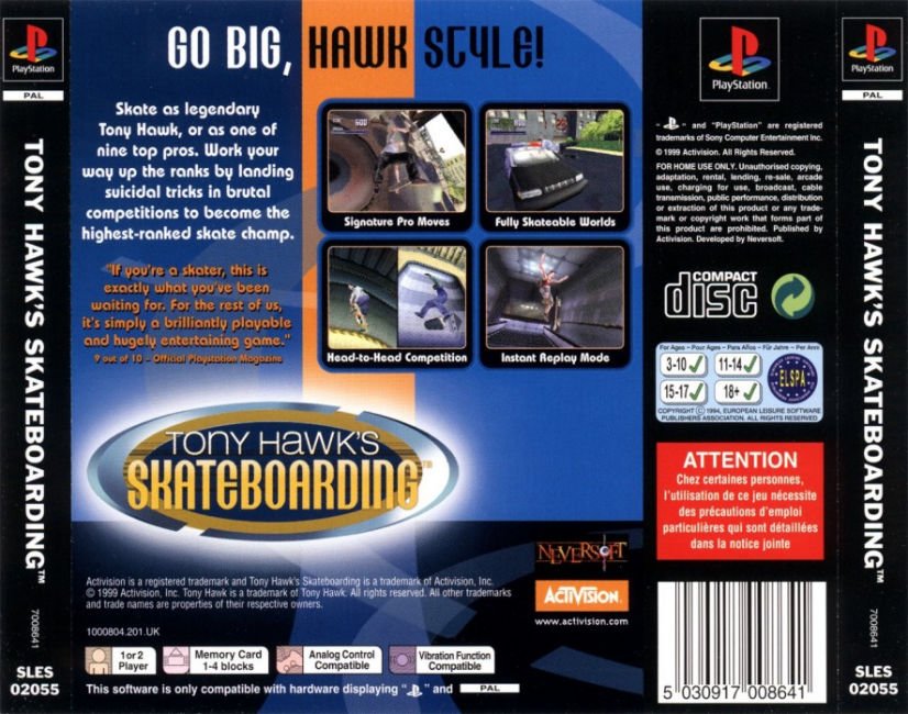 Contraportada de Tony Hawk's Skateboarding · EU