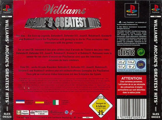 Contraportada de Williams Arcade's Greatest Hits · EU