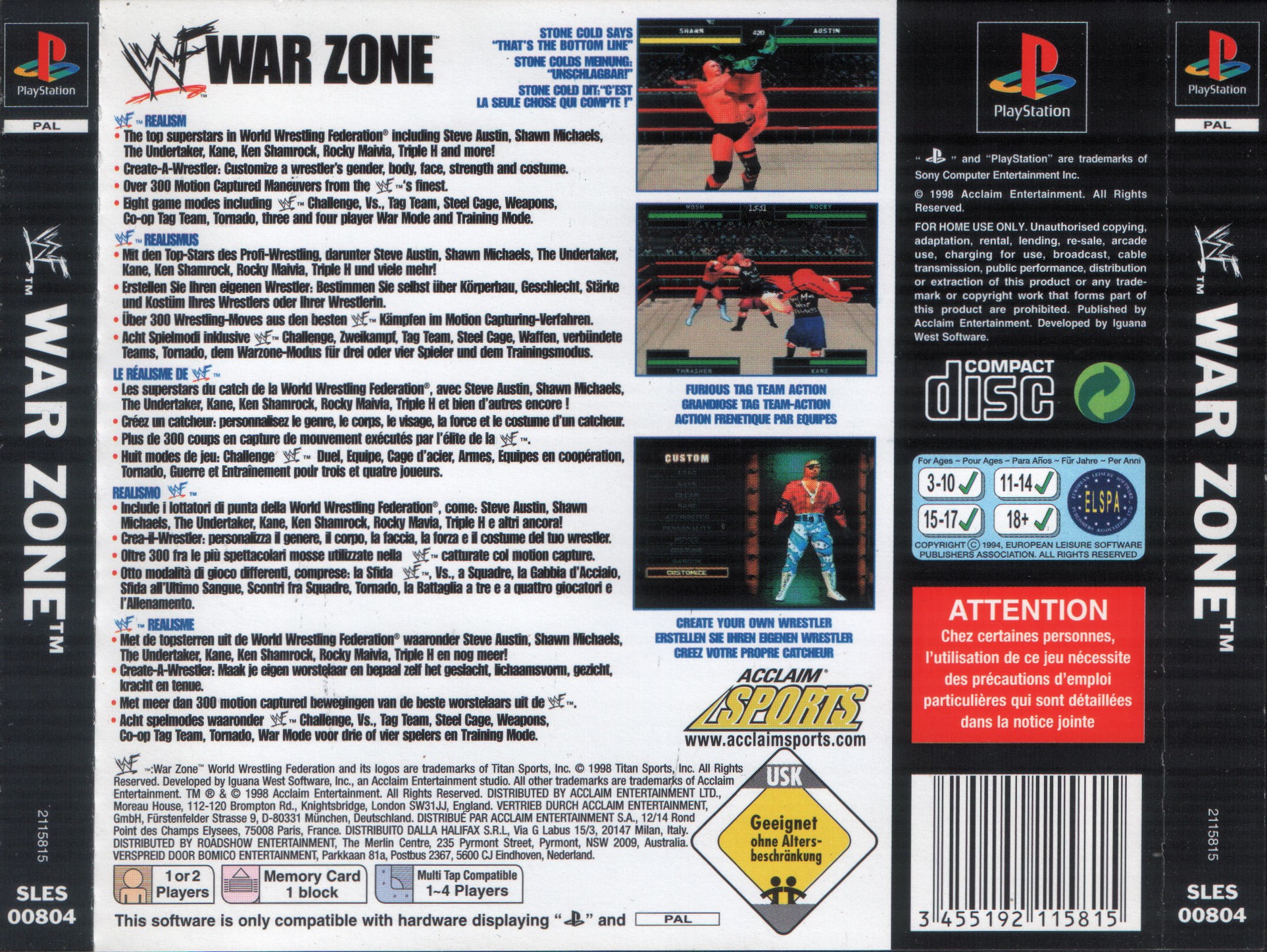 Contraportada de WWF War Zone · EU